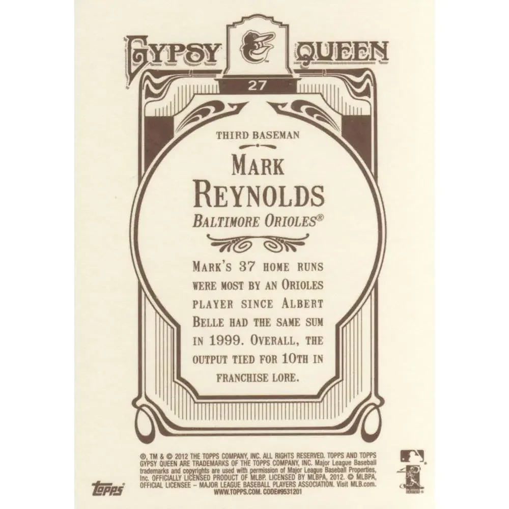 2012 Topps Gypsy Queen Mark Reynolds # 27 Baltimore Orioles
